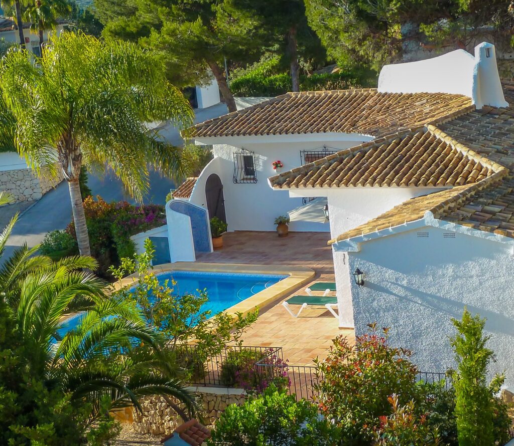 Villa Almoradi and pool seen from the garden terraces